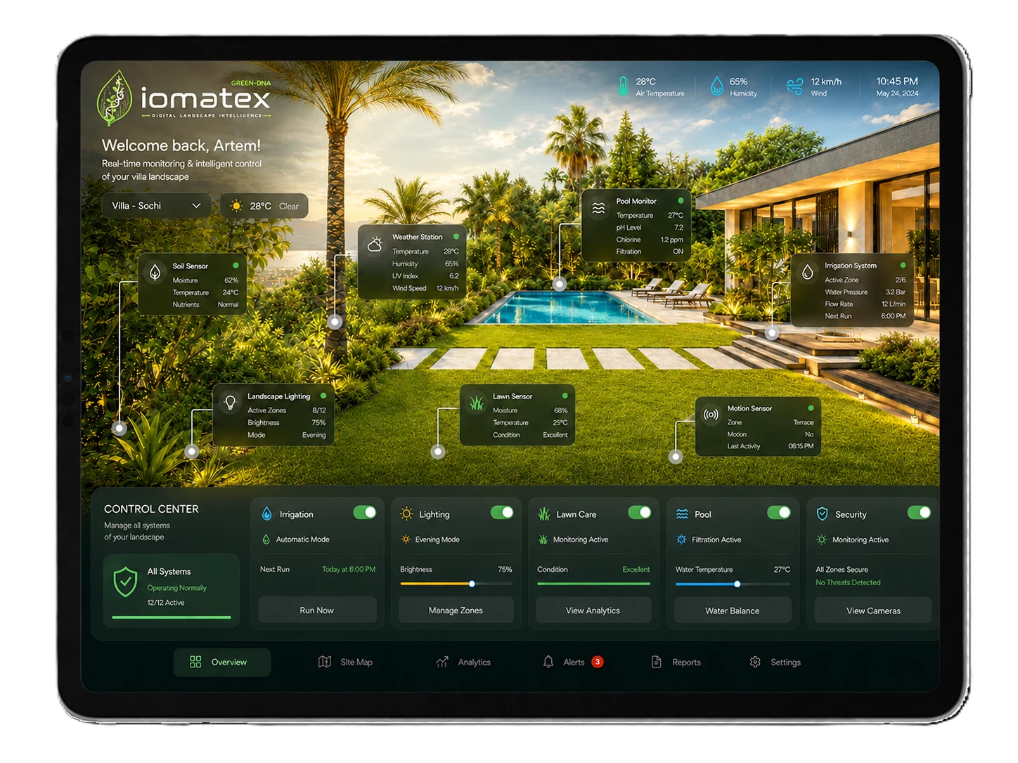 IOMATEX Green-DNA tablet dashboard